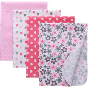 Flannel Receiving Blankets,  Swaddle Blankets  Cotton 4 count One Size 30 X 30 Inch for  Boy or  Girl (Style11)
