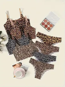 Women's Leopard Print Wireless Bra & Panty Set, Casual Comfy Breathable Lingerie Set for Daily Wear, Underwear Undergarments, Underwear Set for Women, Casual Soft Panties, Printed Underwear
