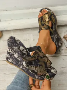 Lazy Style Essential! Two-In-One Wedge Sandals, Thick Sole Heightening, Looks Small Feet, Summer Must-Have, Textile Upper, Rubber Sole