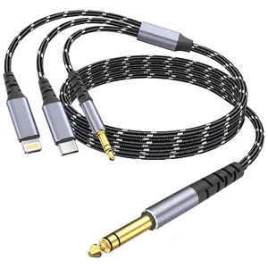 Lightning to 1/4 TRS Audio Stereo Cable, 3 in 1 to 1/4 Male Aux Audio Cord Compatible with iPad, iPhone 13 Pro for Amplifier, Mixer, Home Theater, Speaker ect