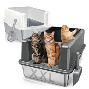 WoofiGo SteelShield Litter Box Standard & XL Set Stainless High Wall Anti Tracking XXL Capacity for Multiple Cats