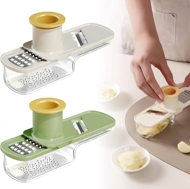 3-in-1 Multifunctional Food Grater with a hand guard, for slicing, mincing, and grating ginger and garlic; a kitchen prep tool and everyday kitchen essential