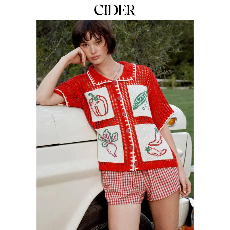 Cider Women's Oversized Knitwear Cardigan with Crochet Fruit Embroidery, Clothes, Xl, Crochet Style Women's Cardigans, Boho Crochet Women's Cardigans