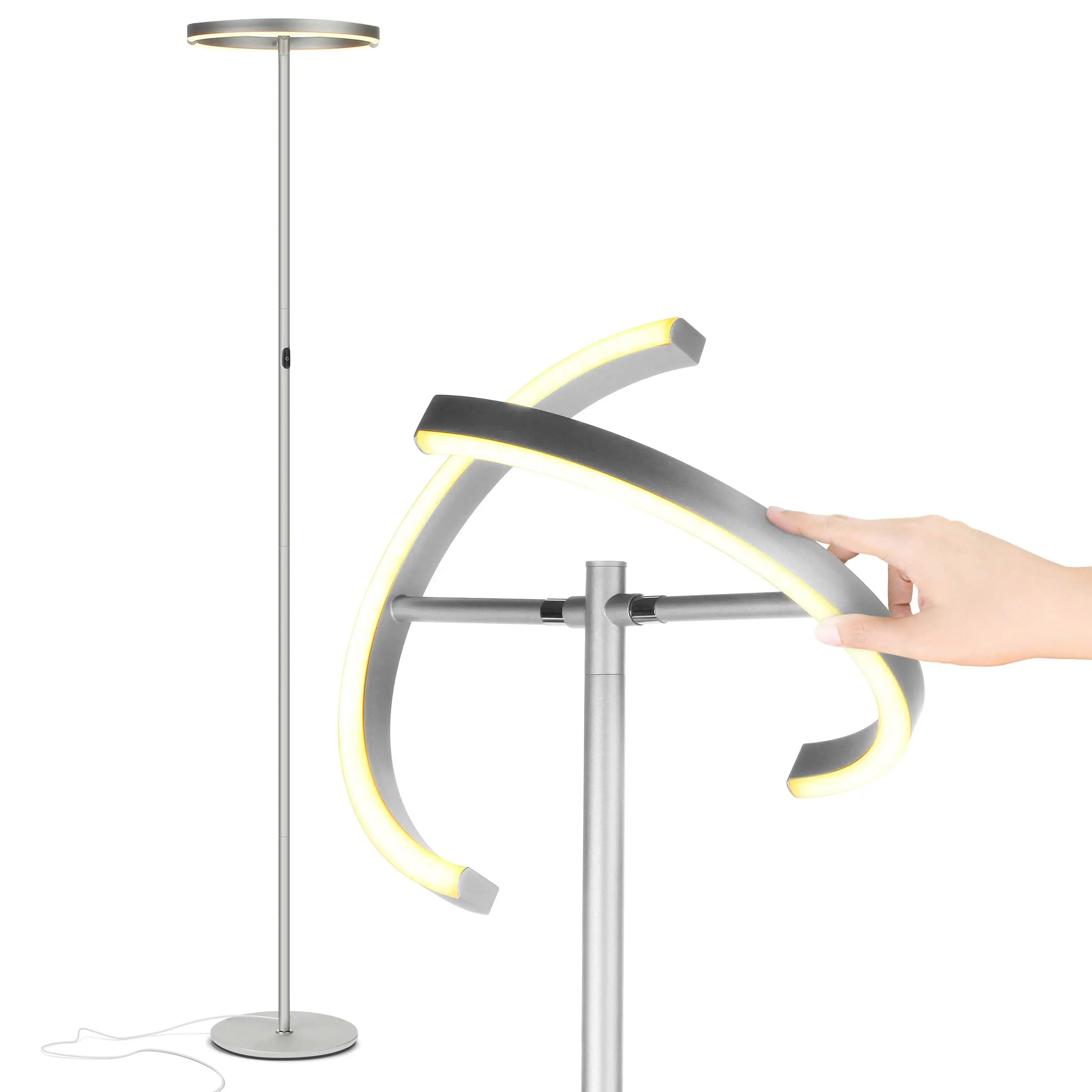 Brightech Halo Split Modern LED Torchiere Floor Lamp - Tall Pole Standing Lamp with Adjustable Lights, Brightly-Lit Dimmable for Living Rooms, Bedrooms, Brightly-Lit Floor Lamps & Torchieres
