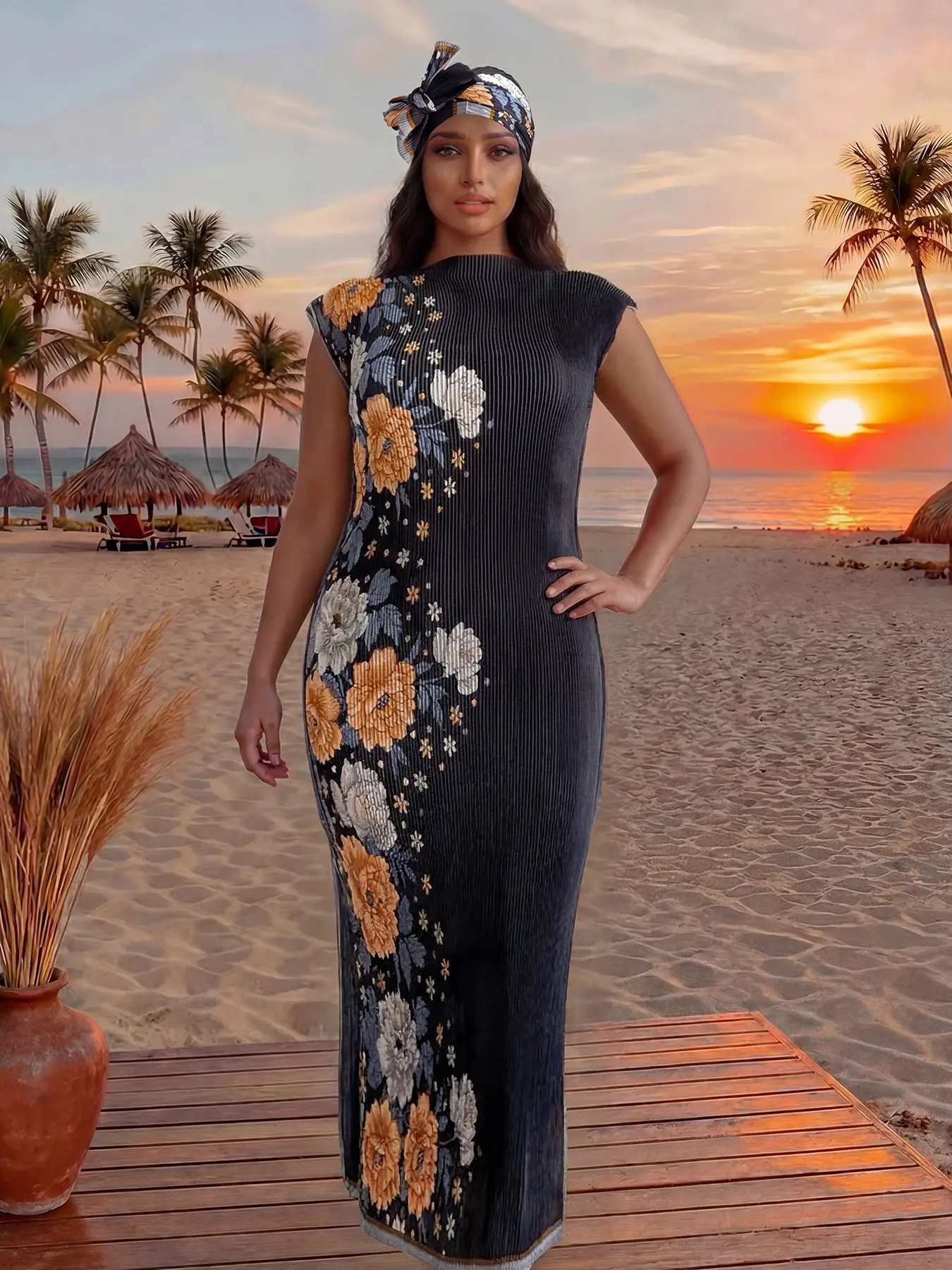 Women's Elegant All-Over Printed Slim Fit Long Dress Set, Beach Cover-Up  Swimsuit Cover Up Swimwear Coverups Shawl & Scarf, Sun Protection Silk Wrap  for All Seasons - TikTok Shop