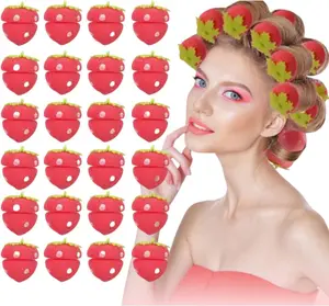 SLEEP IN CURLS! Strawberry Sponge Rollers | Heatless Overnight Curling Set for Long Hair (24 Pieces)