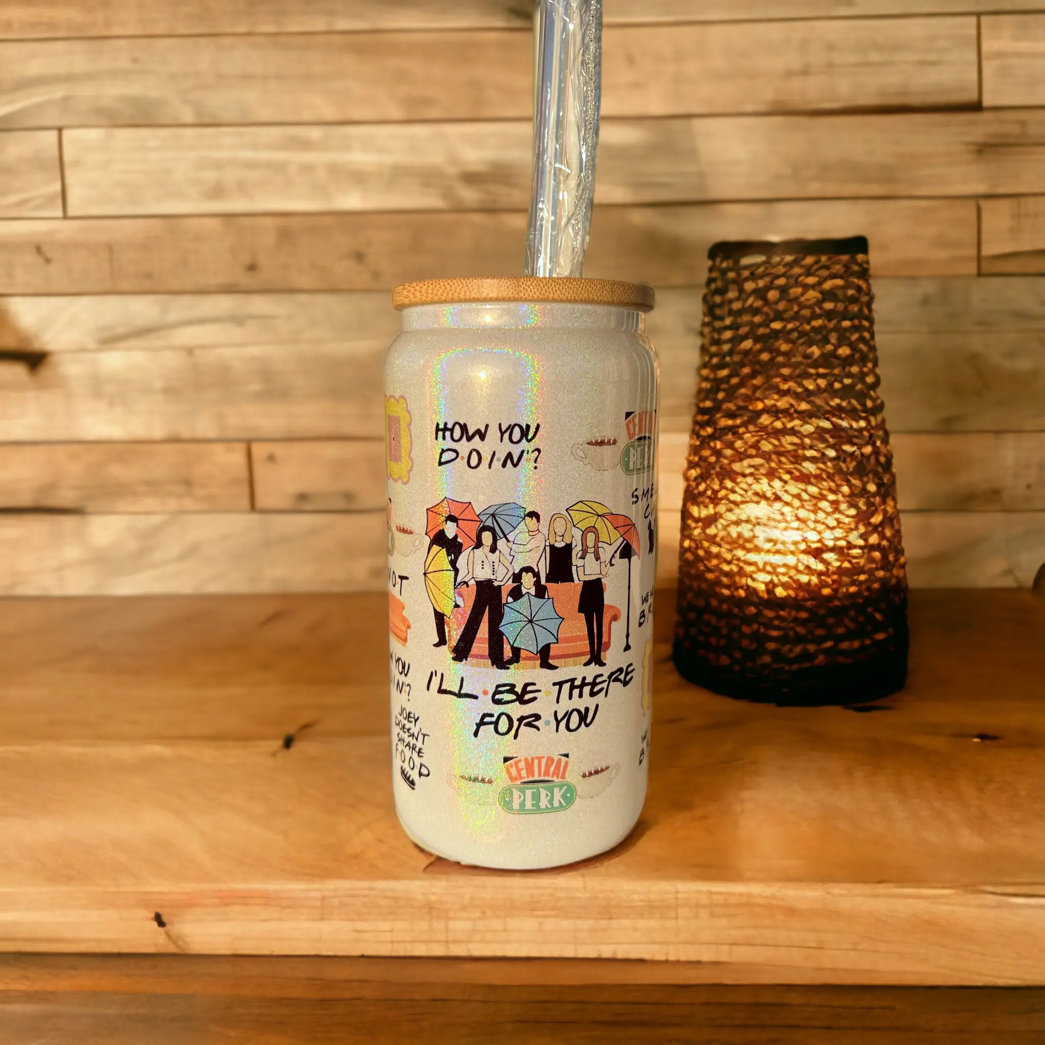 Friends TV Show glass cup, Matthew Perry cup,  libbey glass glitter, glass cups, glassware, libbey glass, 16 oz cup, gifts for FRIENDS lovers