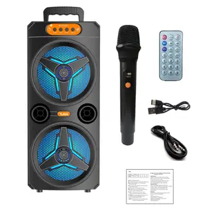 Portable Speaker with Wireless Microphone Large Boombox Speaker Support TWS/AUX/USB/TF Card/FM Radio for Outdoor Party Beach Backyard Home