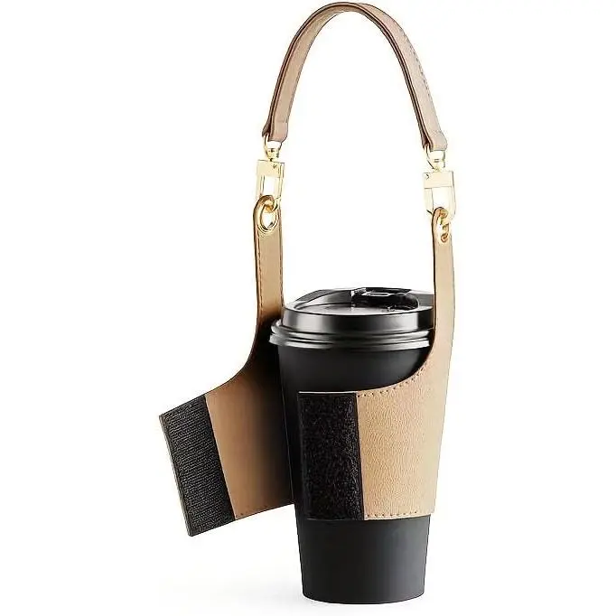 Leather-Like Faux Leather Coffee Tea Cup Protective Sleeve - One Size, Lightweight Solid 1cl Capacity Water Bottle Holder Pouch for Outdoor Camping Travel Kitchenware Drinkware Accessories (Khaki), Daily Use