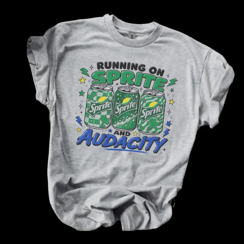 Running On Sprite And Audacity Bleached Shirt Comfy Unisex Jersey Top Casual Vintage Style Short Sleeve Crew Neck Medium Length