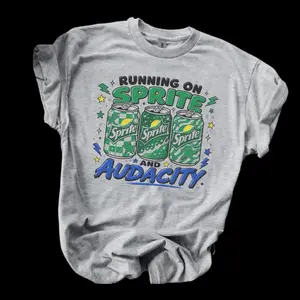 Running On Sprite And Audacity Bleached Shirt Comfy Unisex Jersey Top Casual Vintage Style Short Sleeve Crew Neck Medium Length