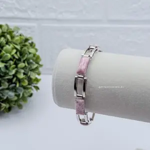 Rectangular 950 Silver Bracelet With Rhodonite Stone