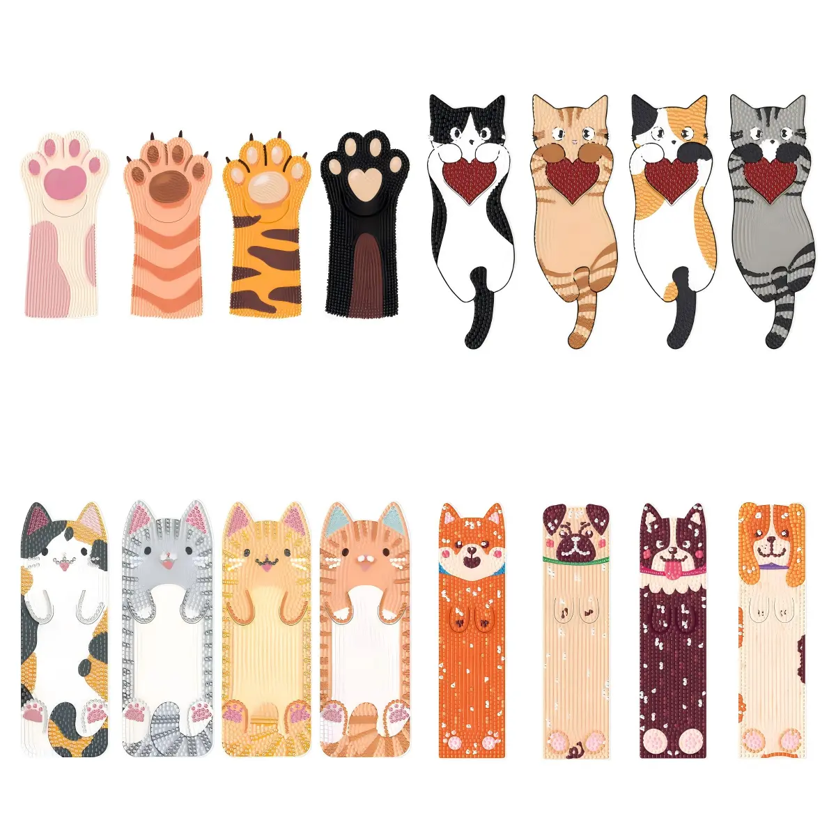 DIY Needlework Cat & Dog Rhinestone Diamond Painting Bookmark Kit - 16 Designs, Animal Paw Print & Hugging Patterns, Handmade Gifts for Craft Enthusiasts & Book Lovers, Mind-Calming, Tool-Included Thoughtful Gifts