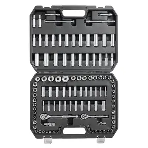 summervibes VEVOR Socket Set, 1/4 and 3/8 Drive Socket and Ratchet Set, 6-Point Socket Opening, 106 Pcs Tool Set SAE and Metric, Deep and Standard Sockets, 5/32-1 in, 5-19 mm, with Accessories, Storage Case