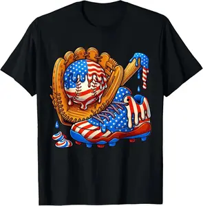 Ice Cream Drip Baseball Stuff American Flag for Youth and Adult T-Shirt, 4th of July shirt, 4th Of July Shirt for youth, Independence Day tee, USA Flag Drippy Graphic, Youth Clothing, holiday outfit, birthday gift, summer outfit, outdoor apparel