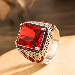 Men’s Red Stone Ring – Stylish Alloy Ring | Bold & Trendy Jewelry Gift