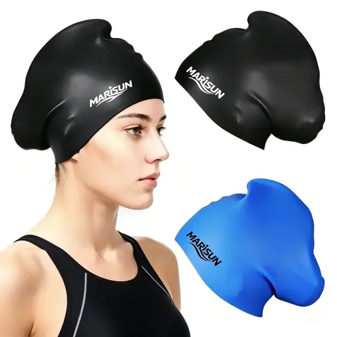 MARISUN Women's Unisex Fit ABS-PVC Blend Silicone Swim Caps (2-Pack), All Seasons, Waterproof, Comfortable, Flexible, Durable, Tear-Proof, Large Size for Long Hair, Suitable for Adults & 10+ Year Old Girls