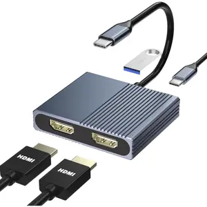 Laptop Docking Station Dual Monitor, USB C Docking Station For General Brands, Dual HDMI Adapter For 2 Monitors, USB Type-C Hub with USB3.0/PD, USB C to Double HDMI Adapter