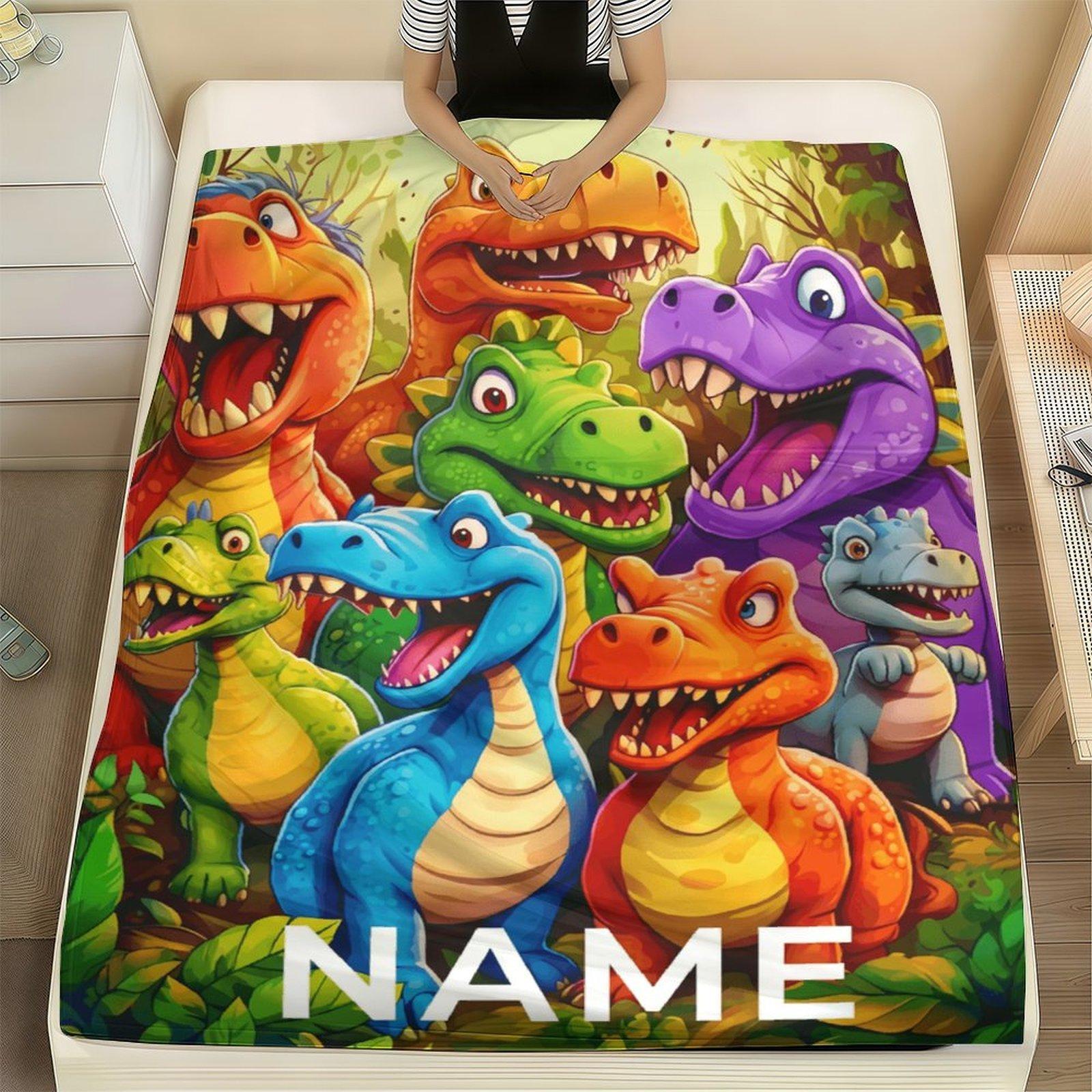Custom Name Cartoon Dinosaur Family Blanket,Personalized Name Gift ,Suit for The Sofa, Bed, Travel, Camping, Living Room, Office, Chair，Gifts for Family or Child  ,Friend , Send your custom text via shop chat to personalize