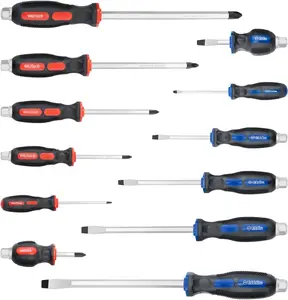 Set 12 count with Black tips, 6 Phillips and 6 Flat  Screwdrivers, with Go-Thru Steel , High Torque for Fastening and Loosening, pack with paper box