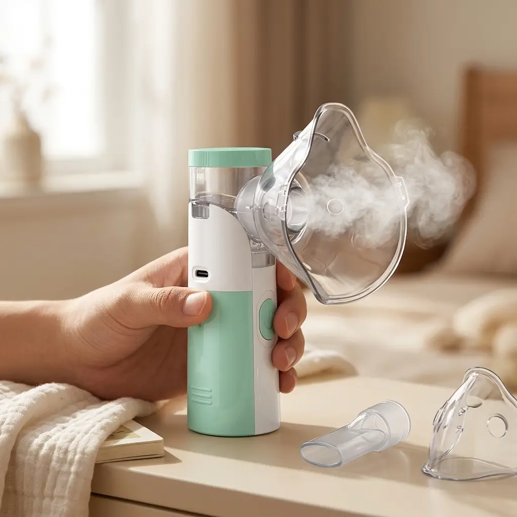 Portable Lightweight Mesh Nebulizer for Adults & Children, Low-Noise Ultrasonic Inhaler with Facial Steaming & Cleansing, 3-Speed Modes, 8mL Capacity, Battery/USB Powered (AA Batteries Compatible), Includes Mask, Home/Travel Use