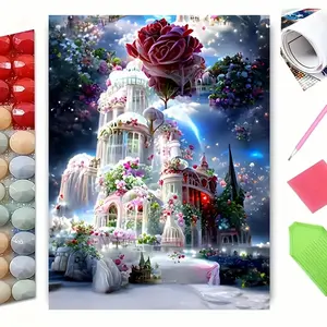 5D Diamond Painting Kit - Magical Castle Garden with Giant Red Roses | Full Drill DIY Art for Home Decor, Relaxation & Creative Fun | Craft a Dreamy, Enchanted Scene to Unwind & Cherish