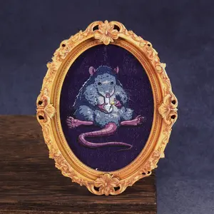 1PC Vintage Oval Frame Refrigerator Decorating Magnet, Dark Humorous Home Decor, Smoking Mouse Design, Perfect Holiday Gift, Non-Toxic