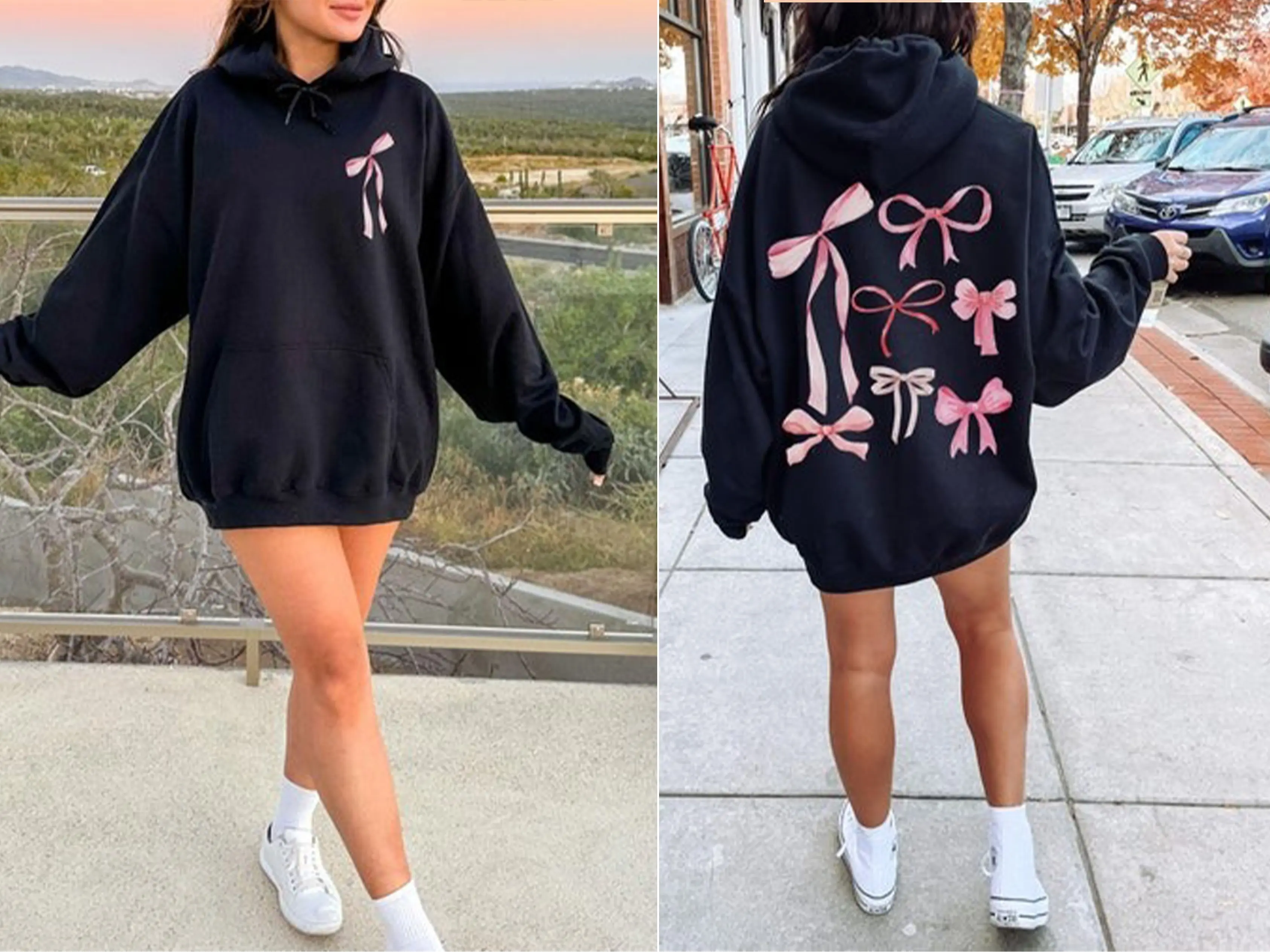 Coquette Pink Bows Hoodie,Pink Bow Hoodie Sweatshirt, Coquette Hoodie Sweatshirt, Ballet Sweatshirt, Coquette Top, Coquette Clothing, Girly Pink Ribbon Bow Pullover,