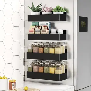 Nieifi 4 Pack Magnetic Refrigerator Spice Rack - Strong Multi-Functional No-Punch Storage Shelves, Height Adjustable for Fridge, Washing Machine & Coffee Bar (Kitchen Accessories)