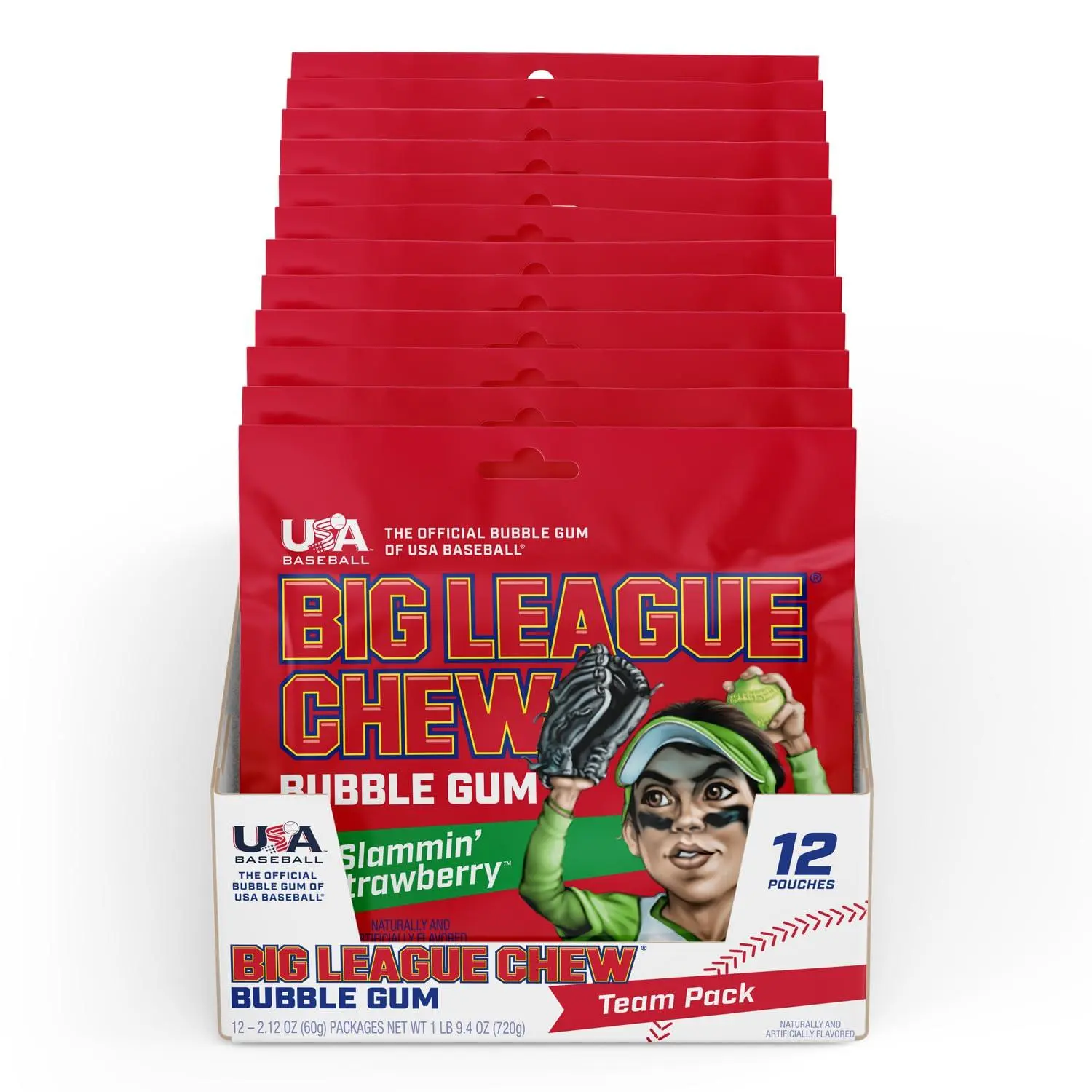 Big League Chew Girl Strawberry Bubble Gum 2.12 oz 12 Count  Shredded Strawberry Bubble Gum Pouches | Soft Chewing Gum for Sports & Everyday Fun