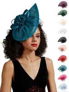 1 PC Fascinators Hat for Women Tea Party Headband Mini top Hats Cocktail Flower Mesh Feathers Hair Clip Headbands Women