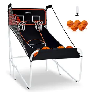 【Summervibes】VEVOR Foldable Basketball Arcade Game, 2 Player Indoor Basketball Game, Home Dual Shot Sport with 5 Balls, 8 Game Modes, Electronic Scoreboard, and Inflation Pump, for Kids, Adults (Black & White)