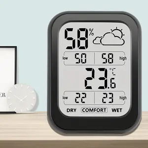 1pc Indoor Outdoor Thermometer Hygrometer with Min/Max Record, Digital Temperature Humidity Meter, Battery-Powered, Easy-to-Read Display, Black Plastic Casing, Suitable for Study, Kitchen, Bedroom