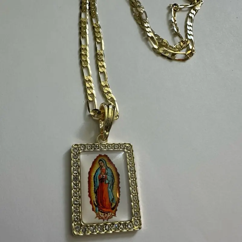 Virgen de Guadalupe Gold-Plated Necklace - Unisex, Metal Coating, Available Sizes, Chain Design, Elegant Jewelry for Any Occasion