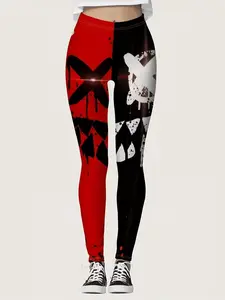 Women's Printed Leggings - Premium Super Soft Stretchy Color Block Design with Bold Abstract Patterns, Machine Washable for Spring Summer Fall Casual Wear, Seasonal Fashion | Smooth Texture, High Waisted Leggings