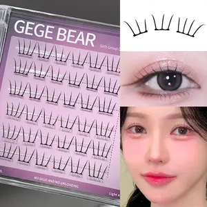 Gege Bear Eyelash Series, Same Style as Idol Lashes, No Glue Needed, Curled Long Natural Look, Daily Makeup Tool, High Value, Fluffy Eyelash Clusters