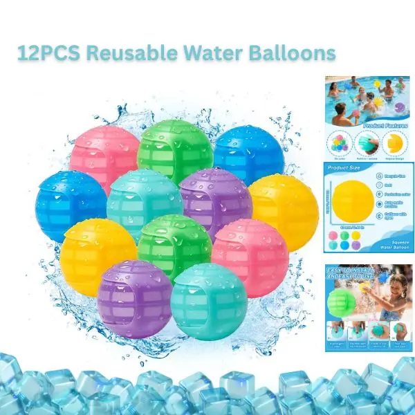 12PCS Reusable Water Balloons – Self Sealing Refillable Pool Toys for Kids Ages 4-14, Summer Outdoor Beach Water Fight Games & Backyard Party Toys