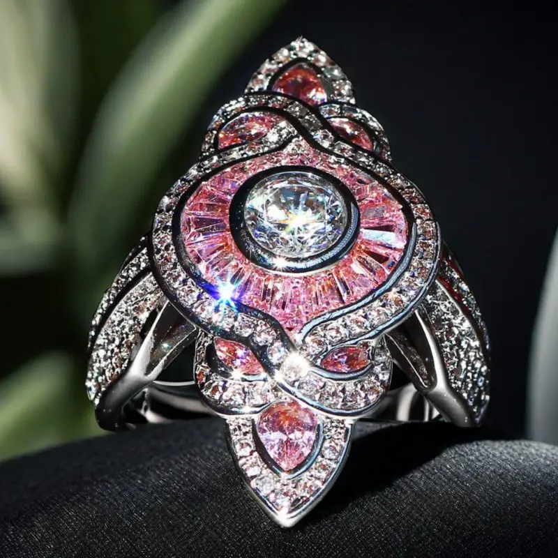 Exquisite Creative Personality Pink Channel Rings Zircon Gifts for Men & Women Wedding Engagement Promise Bride Eternity Ring Anniversary Ring Birthstone Ring Ladies Romantic Holiday Gift