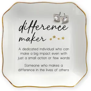 Difference Maker Ceramic Jewelry Dish Tray - Meaningful Thank You Gifts for Women, Coworker, Teacher, Nurse, Boss Lady - Retirement & Appreciation Ring Trinket Holder (4"x4")