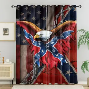 American Eagle Flag Theme Retro Hardened Style Blackout Curtain 2Pcs/Set, No Drill Ring Design, Washable Fabric, Suitable for Bedroom Living Room Dorm, Patriotic Vintage Window Drapes with Barbed Wire