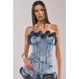 SOMETHING DIFFERENT DENIM CORSET WITH ZIPPER DETAIL