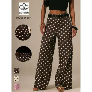 Women's Polka Dot Print Boho Jeans, Loose-Fitting Elastic Waist Denim Jeans, Casual Spring Summer Fashion, All-Season Wear