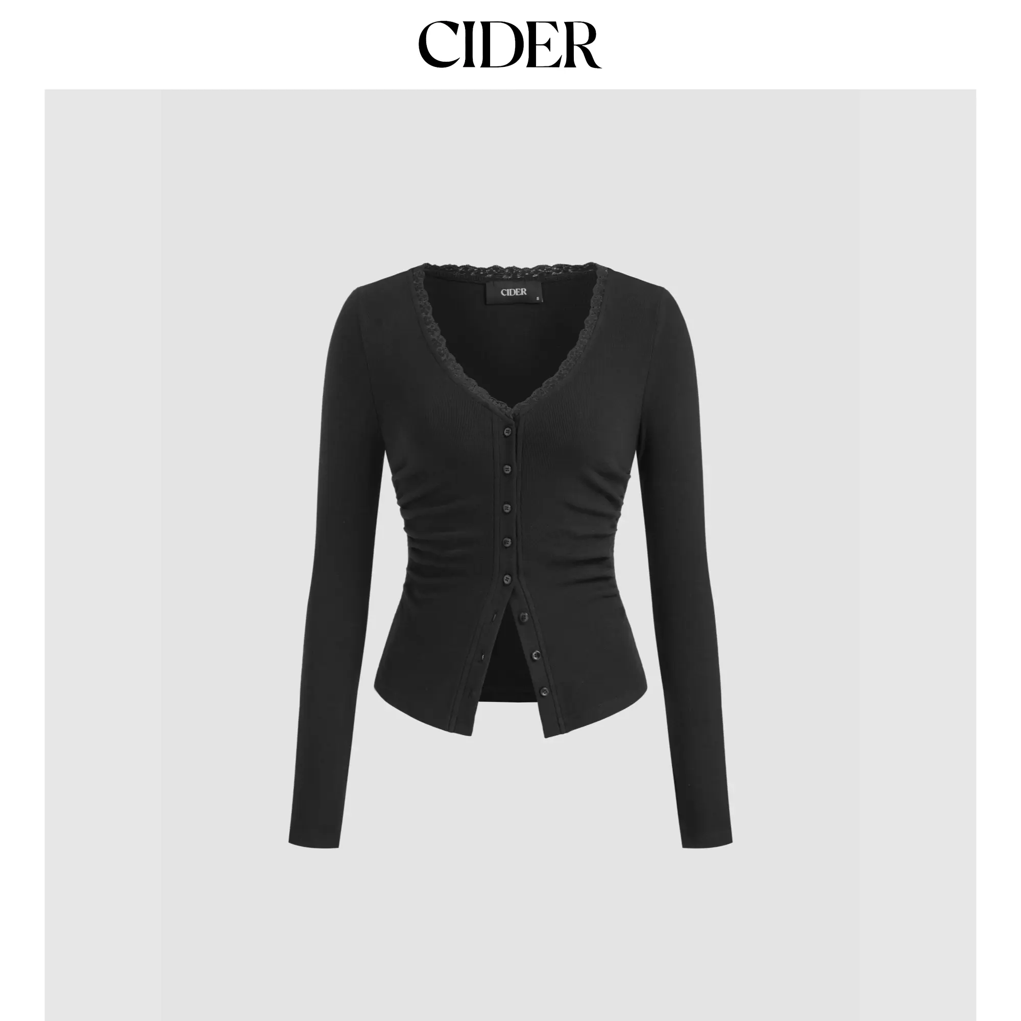 Cider Cotton-blend V-neck Lace Trim Button Up Top