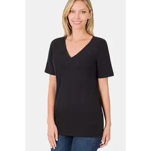 Zenana Women's V-Neck Short Sleeve T-Shirt - Breathable and Comfortable - Basic