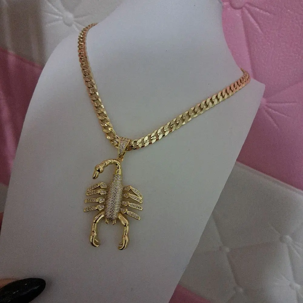6  mm cuban link chain 18 with Scorpion pendant -14 k gold laminated