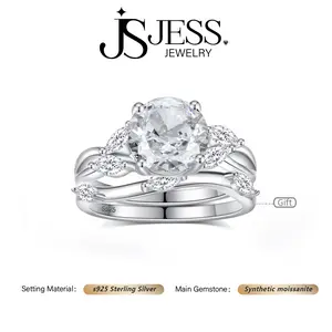 【#1128】2ct Round Cut Real Synthetic Moissanite Stackable Ring Set Includes Main Ring and V band S925 Sterling Silver Jewelry