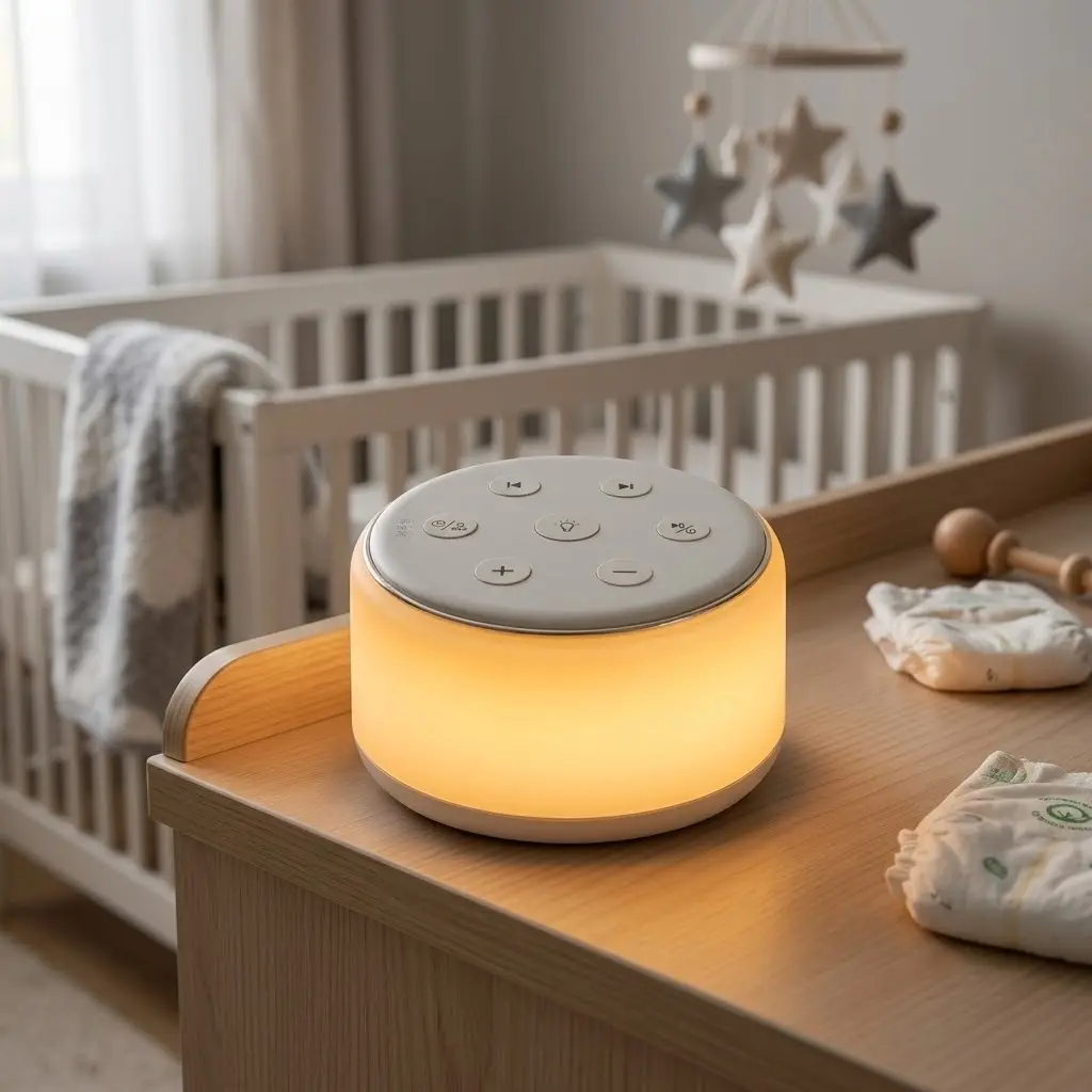FamiSym White Noise Speaker Machine for Baby Sleeping with Night Light, 34 Soothing Sounds, Rechargeable Portable Sleep Sound Speaker for Kids Adults, Lullaby Sound Machine for Home Travel