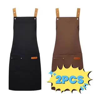 Professional 2-Piece Apron Combo - Durable Black + Brown Kitchen Aprons for Cooking & Grilling