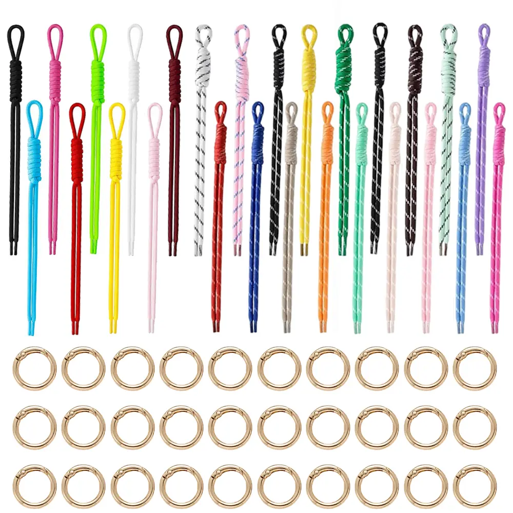 57pcs Colorful Lanyard Keychain Set - 27 Nylon Lanyards, 30 Keychain Rings, Sewing & Haberdashery Accessories for Bag Decor, Enhancing Your Bags, Enhance Your Bags