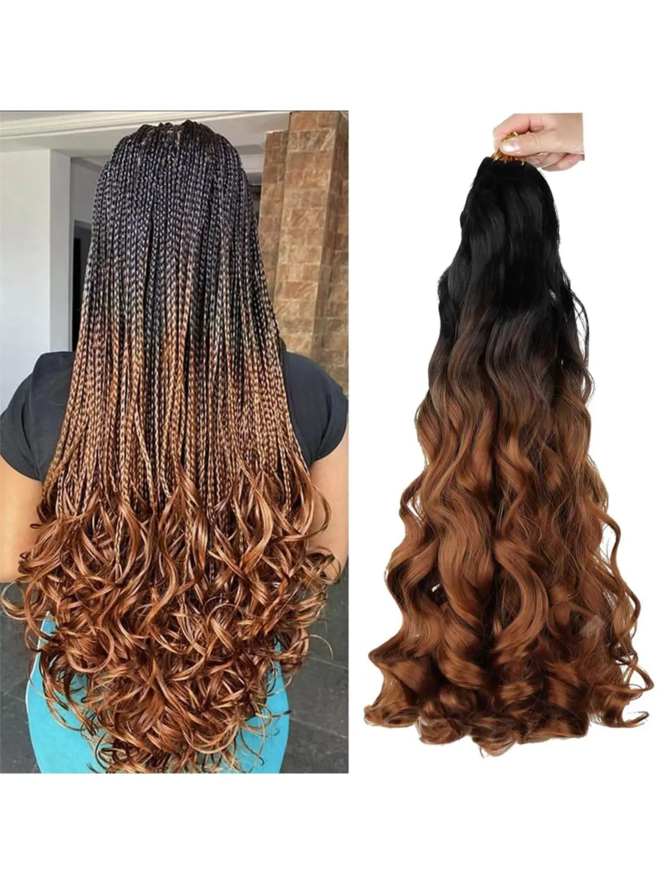 French Curly Braiding Hair for Women 22 Inch 3 Packs Pre-Stretched Loose Wavy Curly Knotless Crochet Hair Synthetic Hair Suitable for Boho Box Braids Look Volume Synthetic Hair Pieces Hairpieces